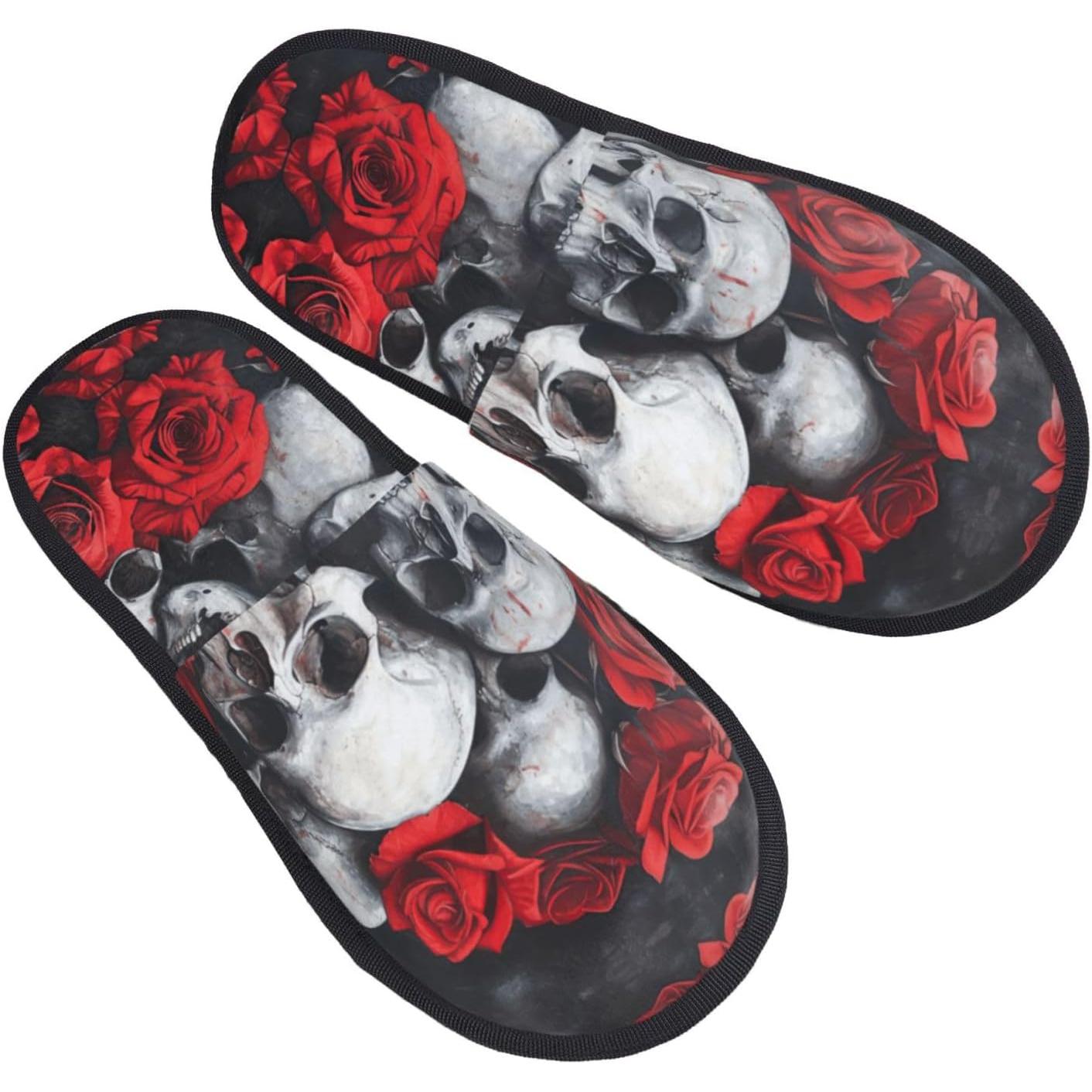 Men Shoes Red - Skull and Red Rose printing Fall
